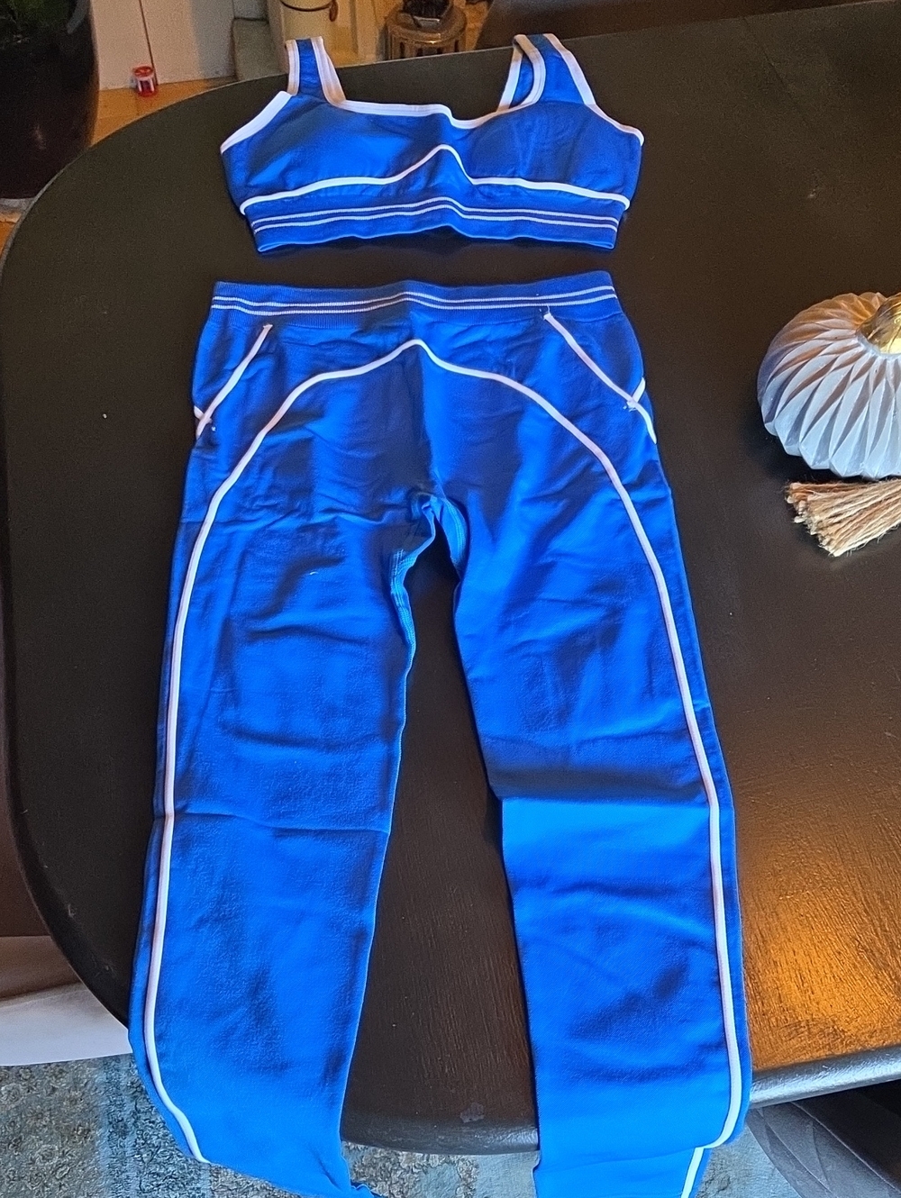 Blue Active Leggings Set with White Trim- Alo Dupe